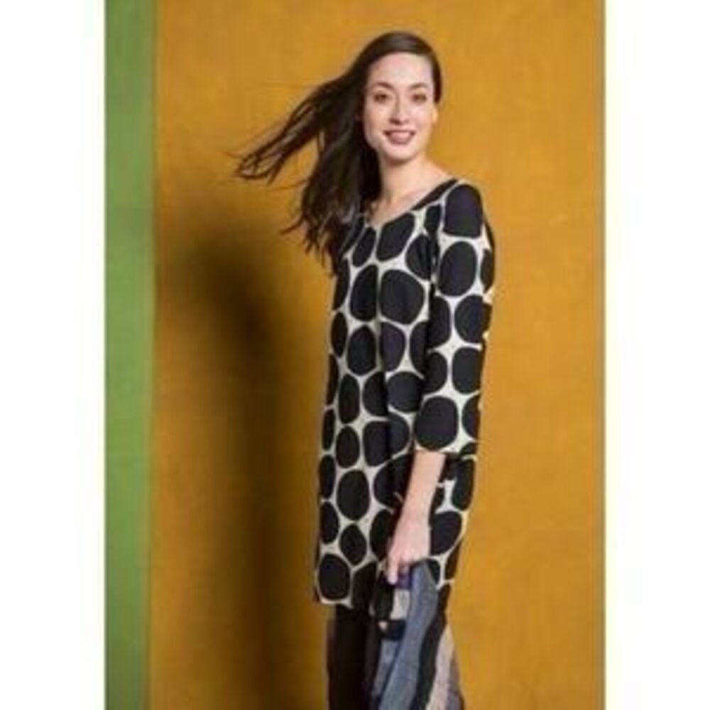 Gudrun Sjödén black cream tunic dress abstract polka-dot pattern size medium